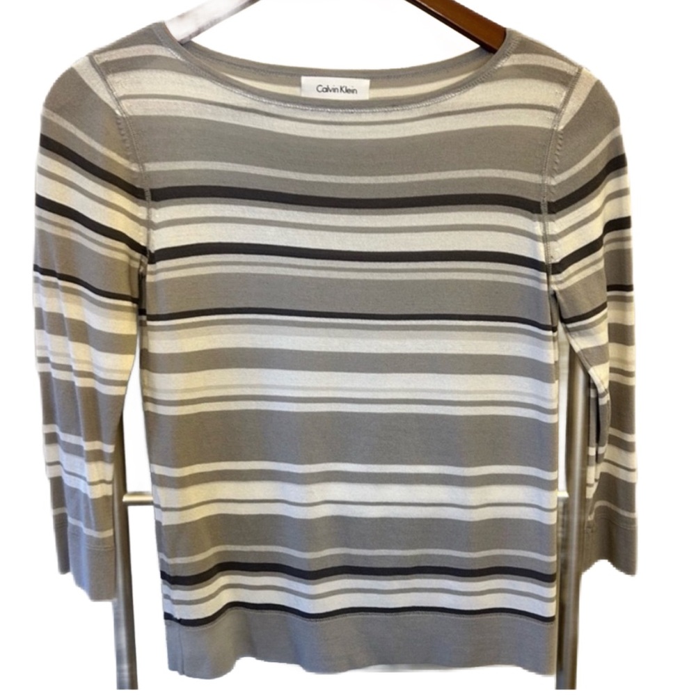 Calvin Klein Striped Lightweight Knit Top Size XS
